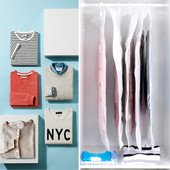 Saci de economisire a spațiului cu vid pentru agățat pentru haine, pungi de depozitare cu sigilare în vid, pungi transparente pentru costume, rochie, jachete, organizator de dulap