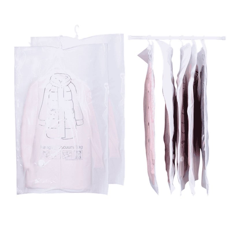 Saci de economisire a spațiului cu vid pentru agățat pentru haine, pungi de depozitare cu sigilare în vid, pungi transparente pentru costume, rochie, jachete, organizator de dulap
