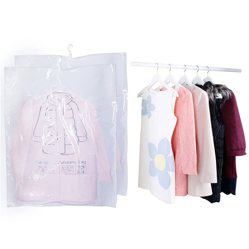 Saci de economisire a spațiului cu vid pentru agățat pentru haine, pungi de depozitare cu sigilare în vid, pungi transparente pentru costume, rochie, jachete, organizator de dulap