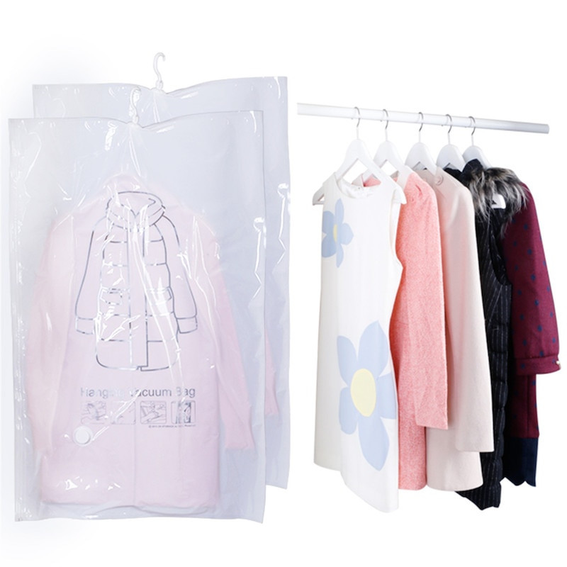 Saci de economisire a spațiului cu vid pentru agățat pentru haine, pungi de depozitare cu sigilare în vid, pungi transparente pentru costume, rochie, jachete, organizator de dulap
