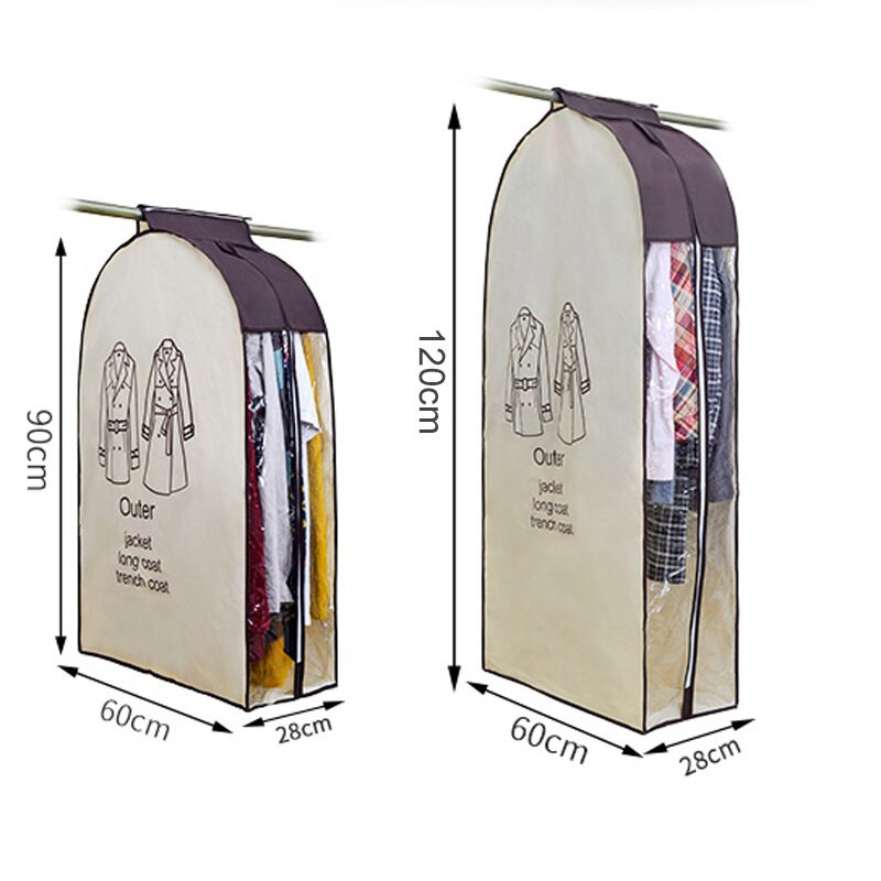 Husă rezistentă la praf pentru haine, costum de îmbrăcăminte, haină, haină, protector din pânză, husă pentru haine mari, pentru depozitare acasă, saci organizate bej