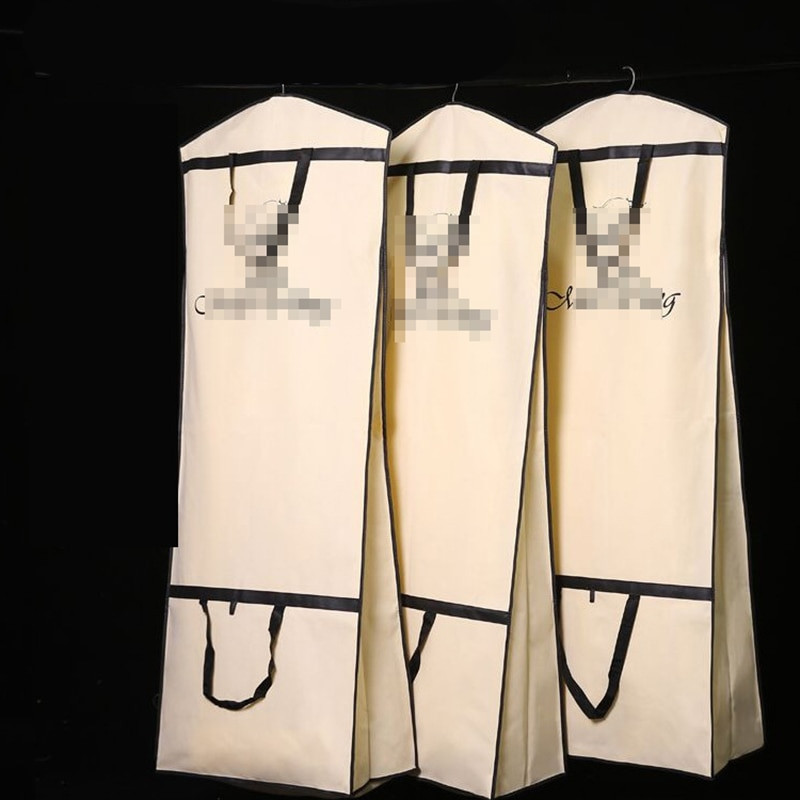 Rochie de mireasă neagră Huse pentru saci de îmbrăcăminte Saci de praf nețesute cu fermoar complet îngroșat, portabil, pliabil, husă de praf cu dublă utilizare Genți de călătorie