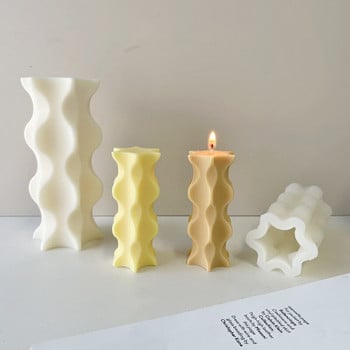 3D колона с геометрична вълна Форма за свещ Направи си сам Колона със специална форма Ароматерапевтична свещ Производство на гипсова силикагелна форма за свещи