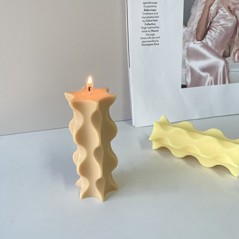 3D geometrická vlnová stĺpcová forma na sviečky, DIY, špeciálne tvarovaná stĺpcová aromaterapeutická sviečka, sadrová silikagélová forma na výrobu sviečok