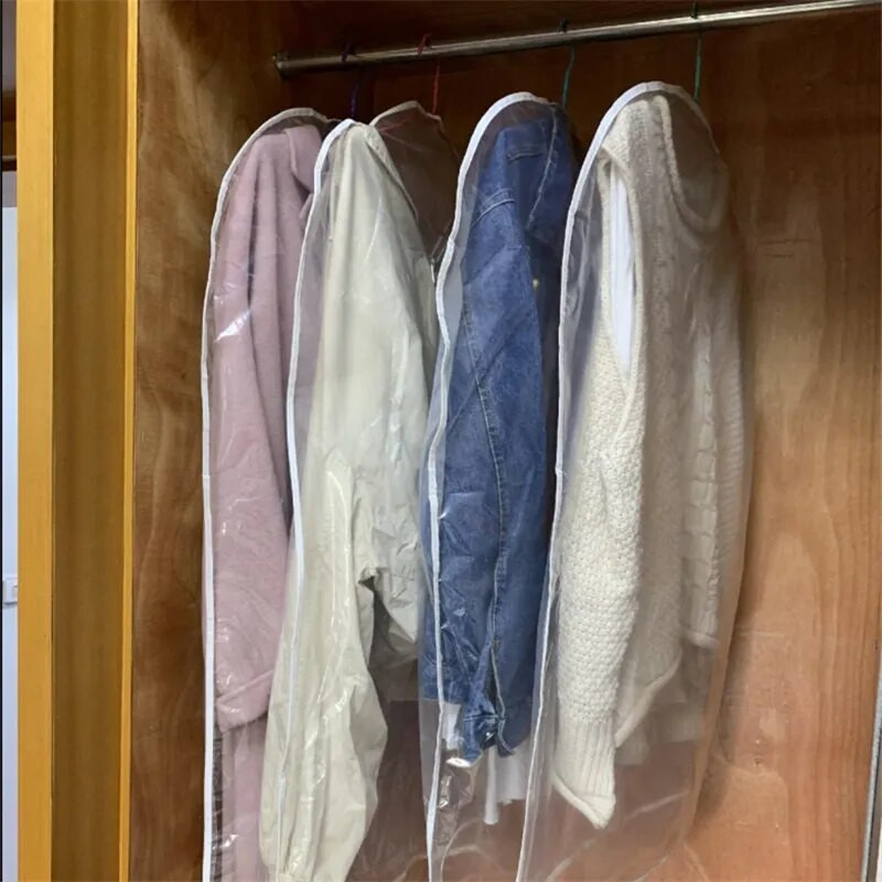 5 τμχ/Παρτίδα με φερμουάρ κάτω μέρος Τσάντα σκόνης για το σπίτι Διαφανές κάλυμμα για τη σκόνη PEVA Μακριά κοντά ρούχα Κρεμαστή τσάντα αποθήκευσης