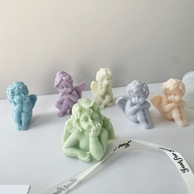 Cute Little Angel Statue Candle Mould Silicone Handmade Soap Scented Candle Mold Wing Angel Handmade Candle Making Ornament Mold