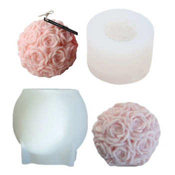Форма за свещи с розова топка 3D цвете Силиконова форма за изработка на свещи Сапун Гипсов орнамент Торта Фондан Отливка от епоксидна смола Y5GB