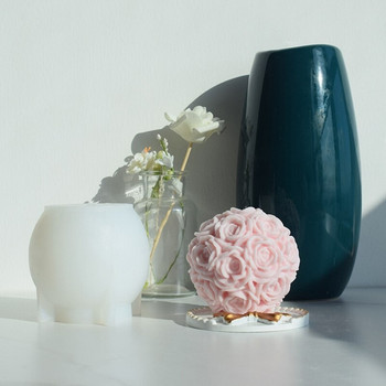 Форма за свещи с розова топка 3D цвете Силиконова форма за изработка на свещи Сапун Гипсов орнамент Торта Фондан Отливка от епоксидна смола Y5GB