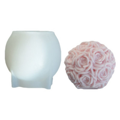 Φόρμα κεριού Rose Ball Καλούπι 3D λουλουδιού σιλικόνης για την κατασκευή σαπουνιού κεριών Γύψινο διακοσμητικό κέικ Fondant εποξειδική ρητίνη χύτευση Y5GB