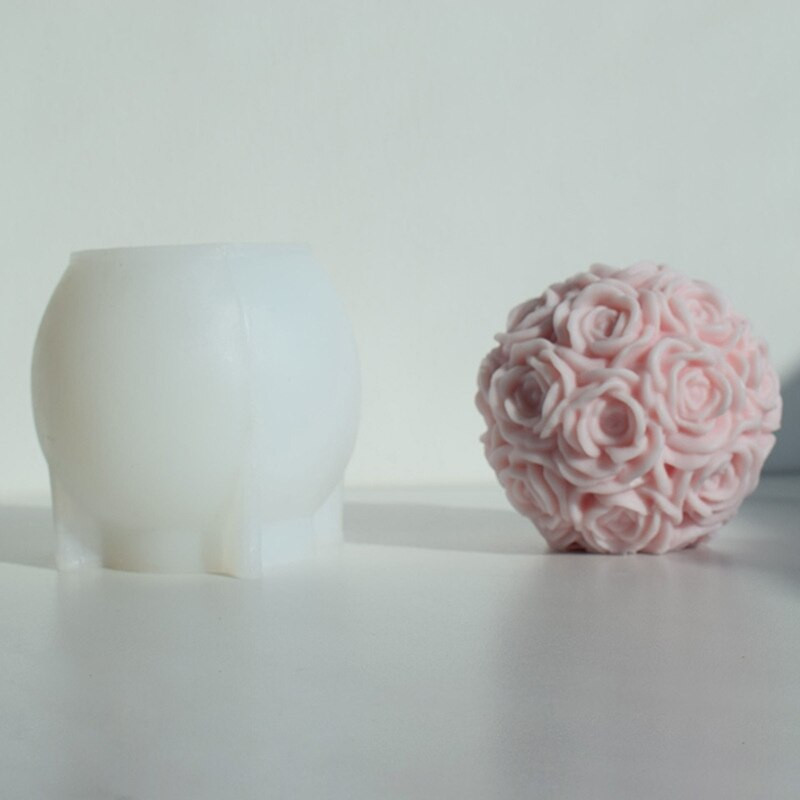 Φόρμα κεριού Rose Ball Καλούπι 3D λουλουδιού σιλικόνης για την κατασκευή σαπουνιού κεριών Γύψινο διακοσμητικό κέικ Fondant εποξειδική ρητίνη χύτευση Y5GB