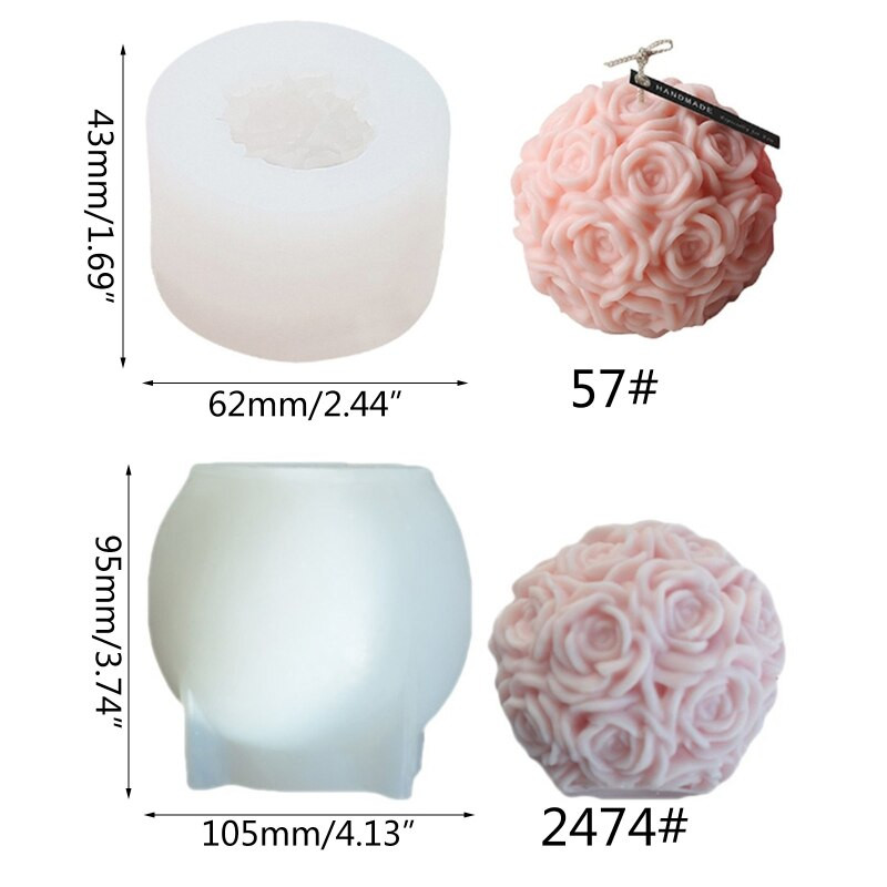 Φόρμα κεριού Rose Ball Καλούπι 3D λουλουδιού σιλικόνης για την κατασκευή σαπουνιού κεριών Γύψινο διακοσμητικό κέικ Fondant εποξειδική ρητίνη χύτευση Y5GB