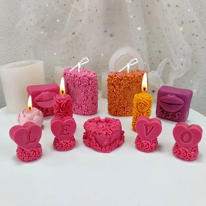 Kūrybingos Valentino dienos dovanos Silikoninės formos šokoladiniai saldainiai tortai, dekoravimo formos, „pasidaryk pats“ rožių širdis Meilės aromaterapijos žvakių formos