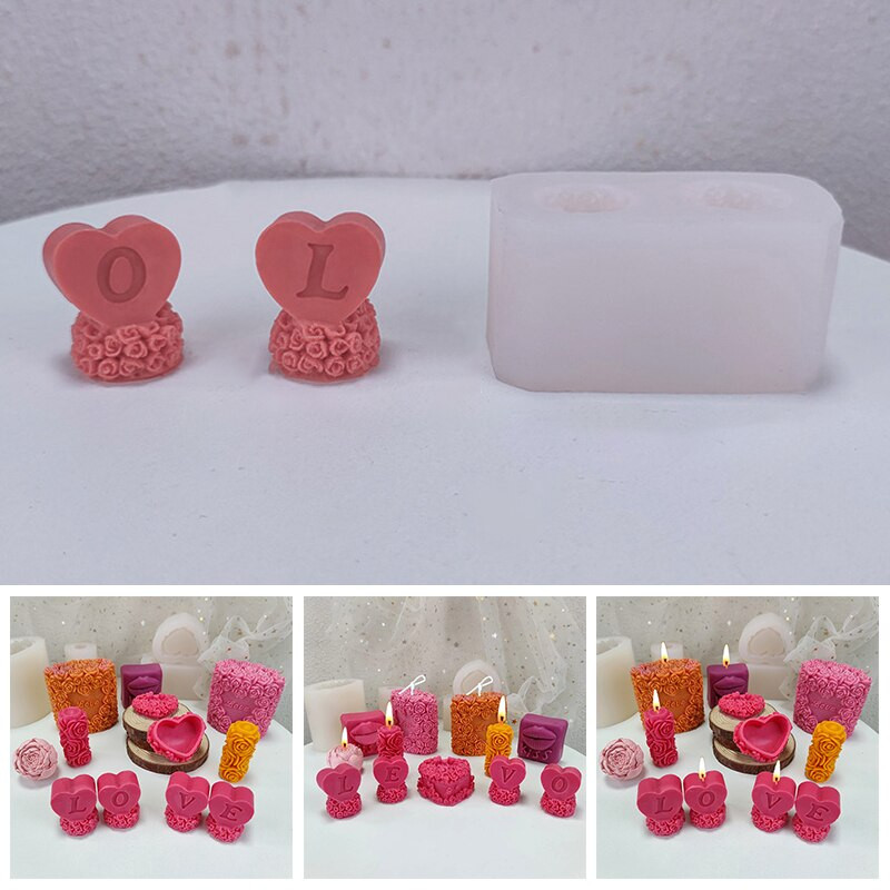Kūrybingos Valentino dienos dovanos Silikoninės formos šokoladiniai saldainiai tortai, dekoravimo formos, „pasidaryk pats“ rožių širdis Meilės aromaterapijos žvakių formos