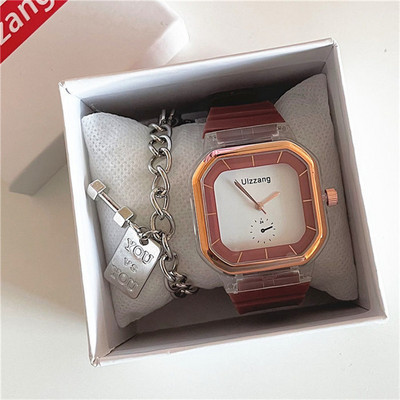 Γυναικείο τετράγωνο ρολόι με λουράκι σιλικόνης