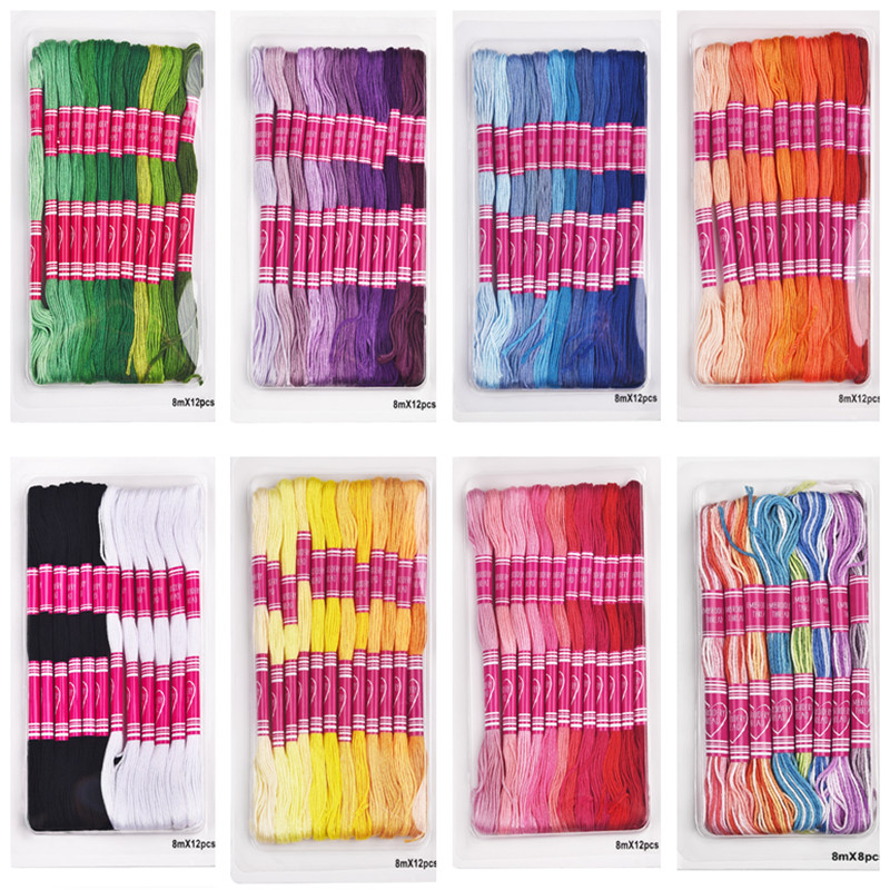 12 τμχ/Παρτίδα 8M Πολύχρωμη Βαμβακερή Σταυροβελονιά Κέντημα με νήμα ντεγκραντέ Κιτ ραψίματος Skeins Craft DIY Αξεσουάρ ραπτικής