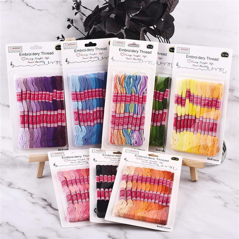 12 τμχ/Παρτίδα 8M Πολύχρωμη Βαμβακερή Σταυροβελονιά Κέντημα με νήμα ντεγκραντέ Κιτ ραψίματος Skeins Craft DIY Αξεσουάρ ραπτικής