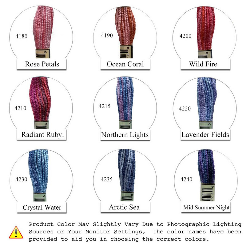 Varijacije boja Konac za vezenje Raznobojni konac za vezenje križem Lomača Zlatna Arktičko more Plava Latice ruže Ljubičasta, 8,7 jarda