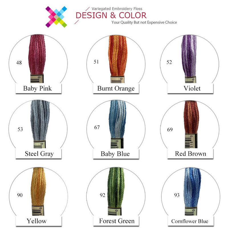 Varijacije boja Paket konca za vezenje Raznobojni konac za vezenje križem Biserno Ljubičasto Ružičasto Narančasto Zeleno Žuto Koralj, 8,7 jarda