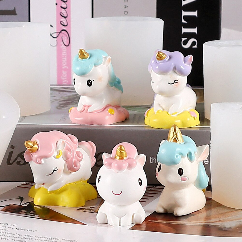 3D drăguț unicorn lumânare matriță din silicon Seria animalelor în formă de lumânare produse de patiserie lucrate manual, ciocolată, prăjitură, matriță, instrumente, artizanat acasă