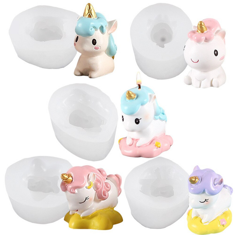 3D drăguț unicorn lumânare matriță din silicon Seria animalelor în formă de lumânare produse de patiserie lucrate manual, ciocolată, prăjitură, matriță, instrumente, artizanat acasă
