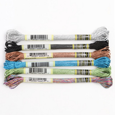 6 részes szett fényhatás magas fényű fém hímzés fogselyem keresztszemes cérna 8 méter hosszú 6 szál gombolyag Pemiunm minőség