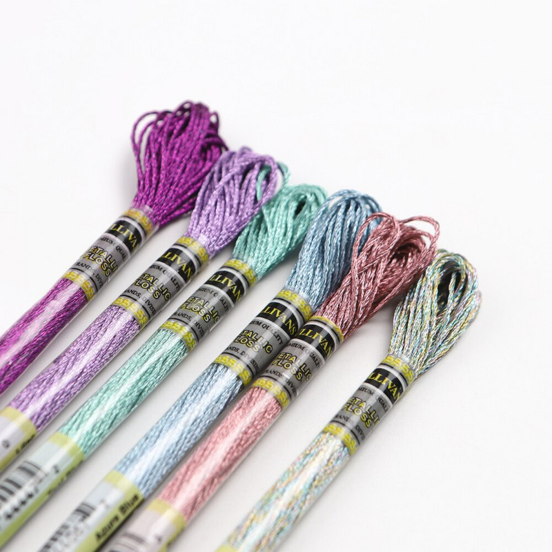 6 részes szett fényhatás magas fényű fém hímzés fogselyem keresztszemes cérna 8 méter hosszú 6 szál gombolyag Pemiunm minőség