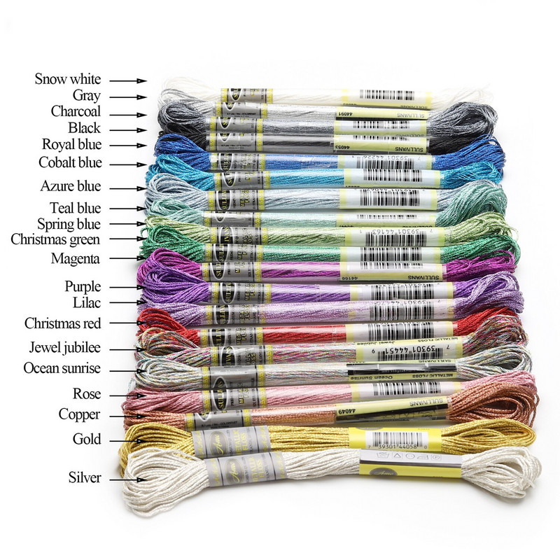 6 részes szett fényhatás magas fényű fém hímzés fogselyem keresztszemes cérna 8 méter hosszú 6 szál gombolyag Pemiunm minőség