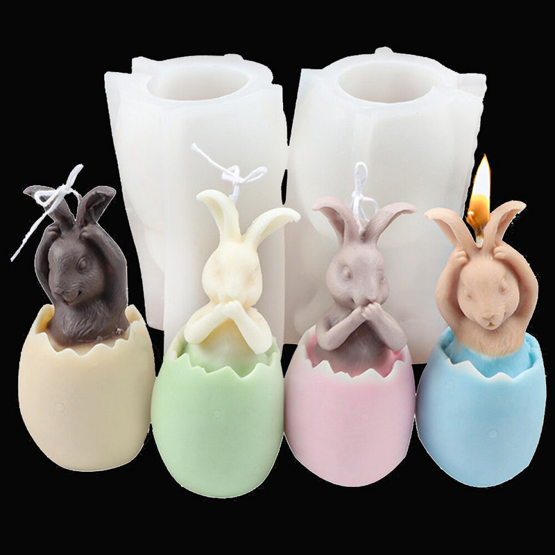 Lumânare de decorare de Paște DIY 3D Coji de ou Iepure Matrite din silicon pentru realizarea de ipsos cu aromă Mucegai drăguț pentru iepurași Decorare creativă a casei