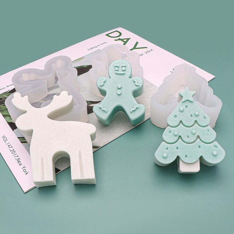 Jõulupuu silikoonküünla vorm piparkoogimees põdra küünalde valmistamise tarbed DIY aromaatseebid süstimisvorm kodukaunistus