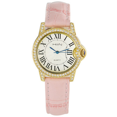 Nahast rihma ja dekoratiivkividega uus mudel naiste käekell