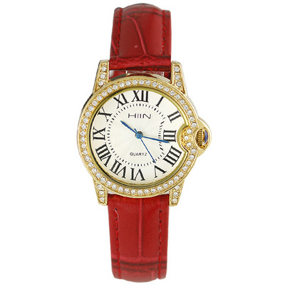 Nahast rihma ja dekoratiivkividega uus mudel naiste käekell