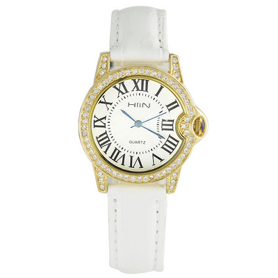 Nahast rihma ja dekoratiivkividega uus mudel naiste käekell