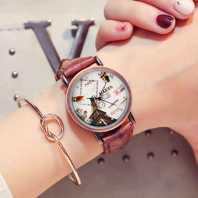 Ρετρό κομψό γυναικείο ρολόι με δερμάτινο λουράκι