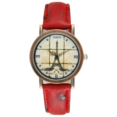 Ρετρό κομψό γυναικείο ρολόι με δερμάτινο λουράκι