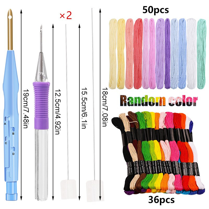 Ristpistes tikkimiskomplekt Punch nõel 36/50 värvi tikandiniit tikandi tikkimise käsitöövahend õmblemiseks kudumiseks