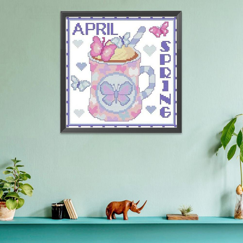 Σειρά Twelve Months Counted 11CT τυπωμένο ύφασμα καμβάς DIY Σετ σταυροβελονιά στο χέρι Κέντημα Craft Διακοσμητικό σπιτιού 35x35cm