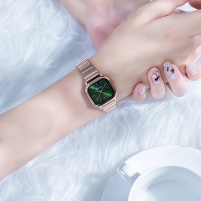 Moodne metallist lukuga naiste käekell - ruudu kuju