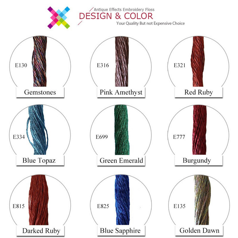 Jewel Effects 12 haruga jagatavad metallist tikkimisniidiga ristpistes niidid, 8,7 jardi, 15 erinevat värvi komplekt