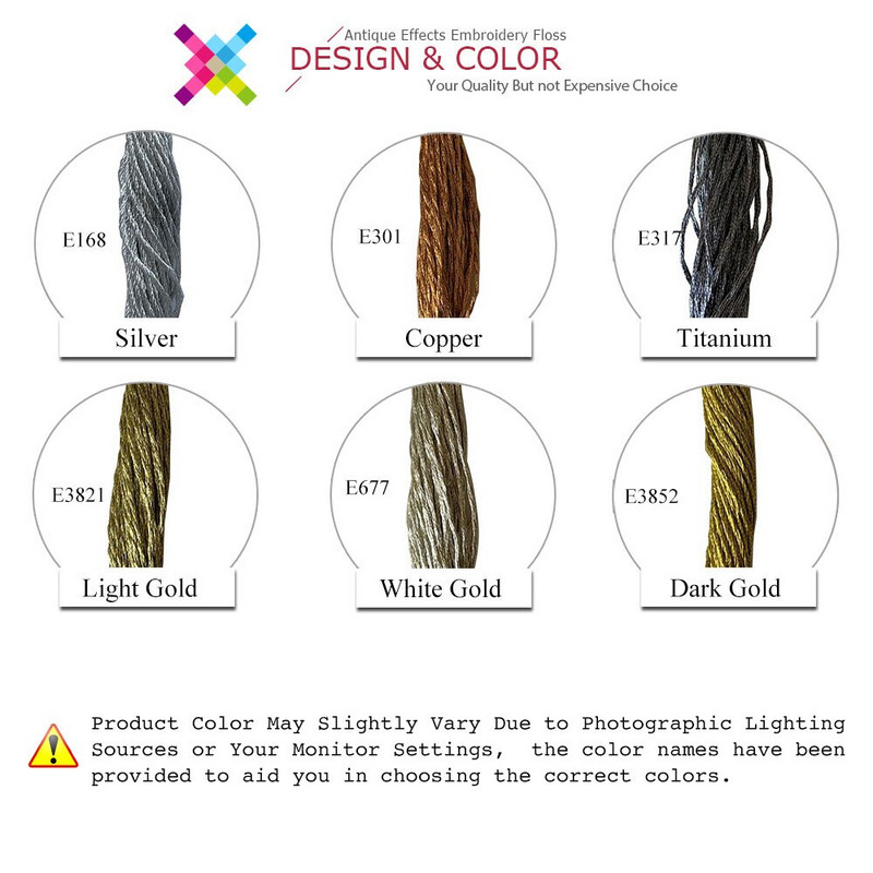Μεταλλικά εφέ Μεταλλικό ασημί νήμα κεντήματος νήμα τιτανίου χαλκού χρυσό E168/E301/E317/E3821/E677/E3852, 8,7 γιάρδες
