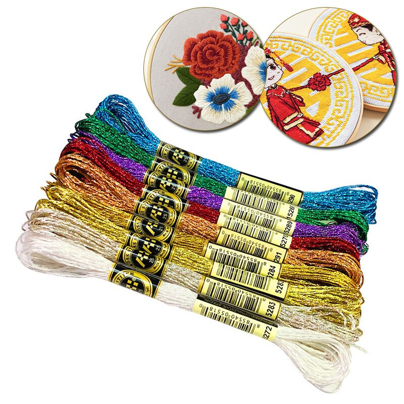 Αρχική DIY Χειροποίητη Κλωστή καλωδίωσης σταυροβελονιά Πολύχρωμη μεταλλική κλωστή 8 μέτρα 12 σκέλη Χρυσό μεταξωτό κέντημα Κλωστές ραπτικής