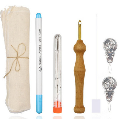 7/8 gab Adīšanas izšūšanas perforators adatas pildspalvu komplekts Adīšanas izšūšanas komplekti Audums Kokvilna masīva krustdūriena DIY aušanas rīks