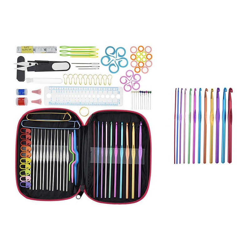 Νέα 100 τμχ Σετ βελονάκια πλεξίματος Πλήρες σετ Βελόνες πλεξίματος Γάντζος πλεκτό μετρητή Ψαλίδι Θήκες βελονιών DIY Σετ βελόνες ραπτικής με τσάντα
