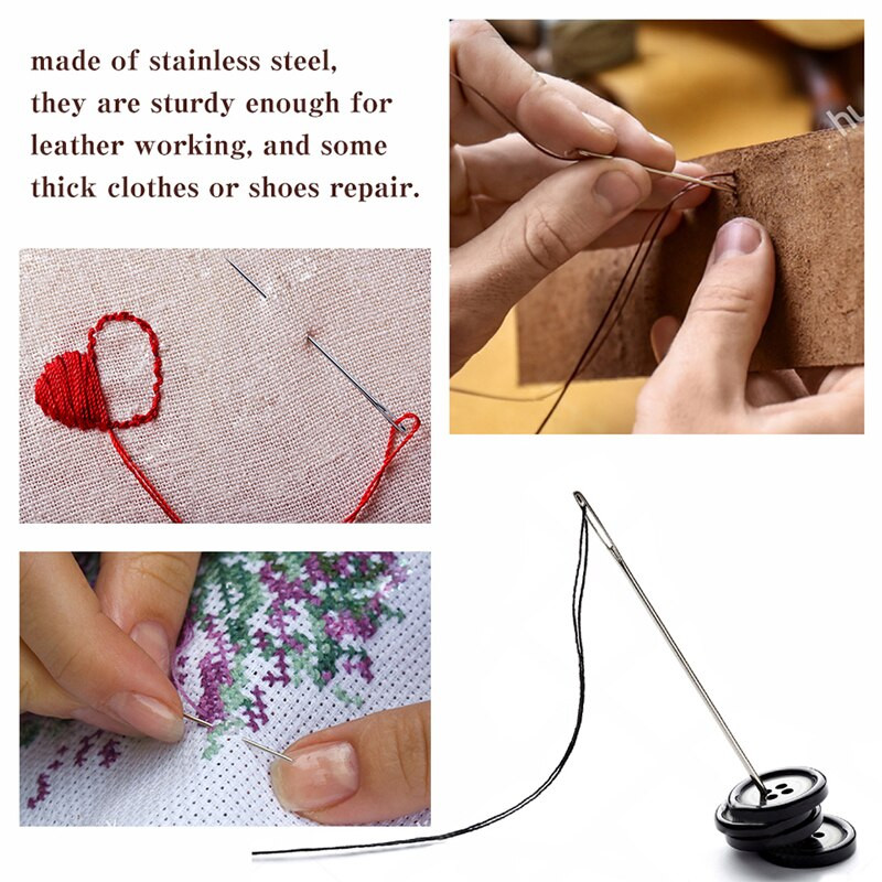RORGETO Μεγάλες βελόνες ραπτικής με αμβλύ μάτι Βελόνα ραπτικής με μυτερή βελόνα σταυροβελονιά Χειροποίητο νήμα από ανοξείδωτο ατσάλι Δερμάτινο πλέγμα εργαλείο ραπτικής