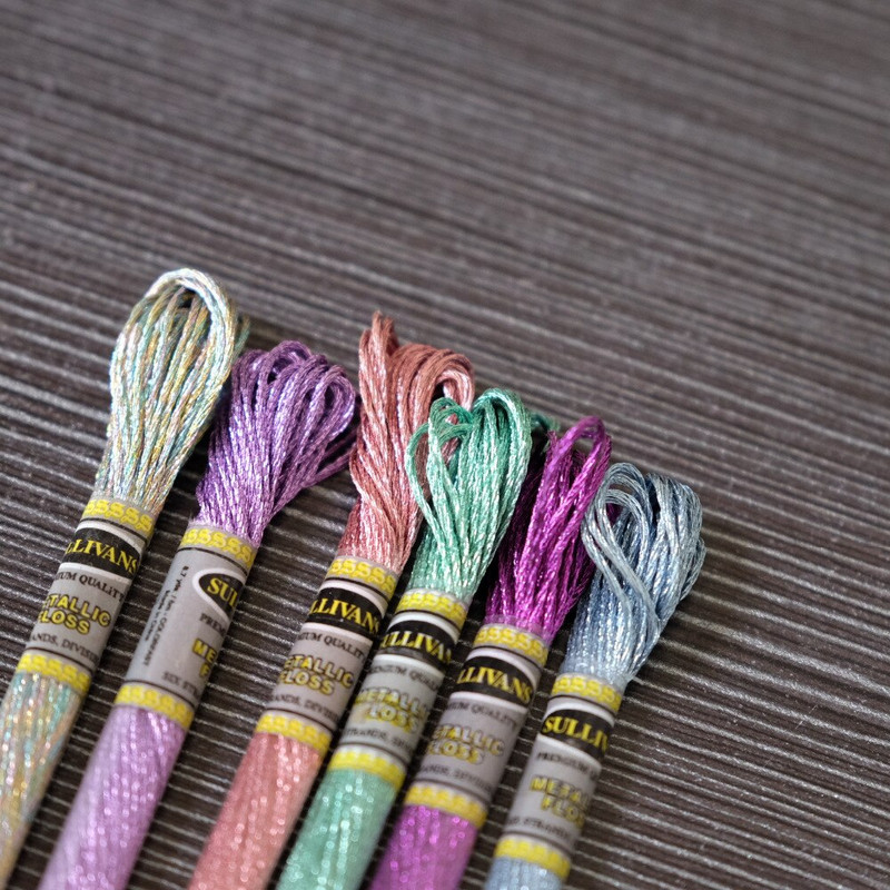 Super Deal Light Effect Floss Pack 6/Pkg Art 317W 6 κλώνων Χρώματα Υψηλής Γυαλάδας Μεταλλικό Κέντημα Νήμα Σταυροβελονιά
