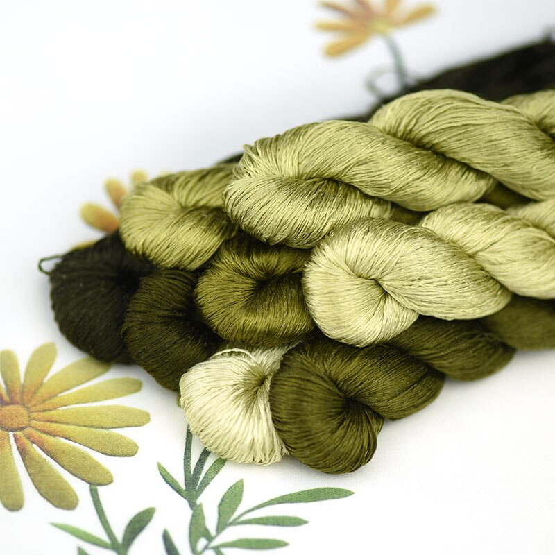 šilko siuvinėjimo siūlai / 100% šilko siūlai / siuvinėjimas rankomis siuvinėti kryželiu / pelėsiai žalia / 8 gradiento spalva