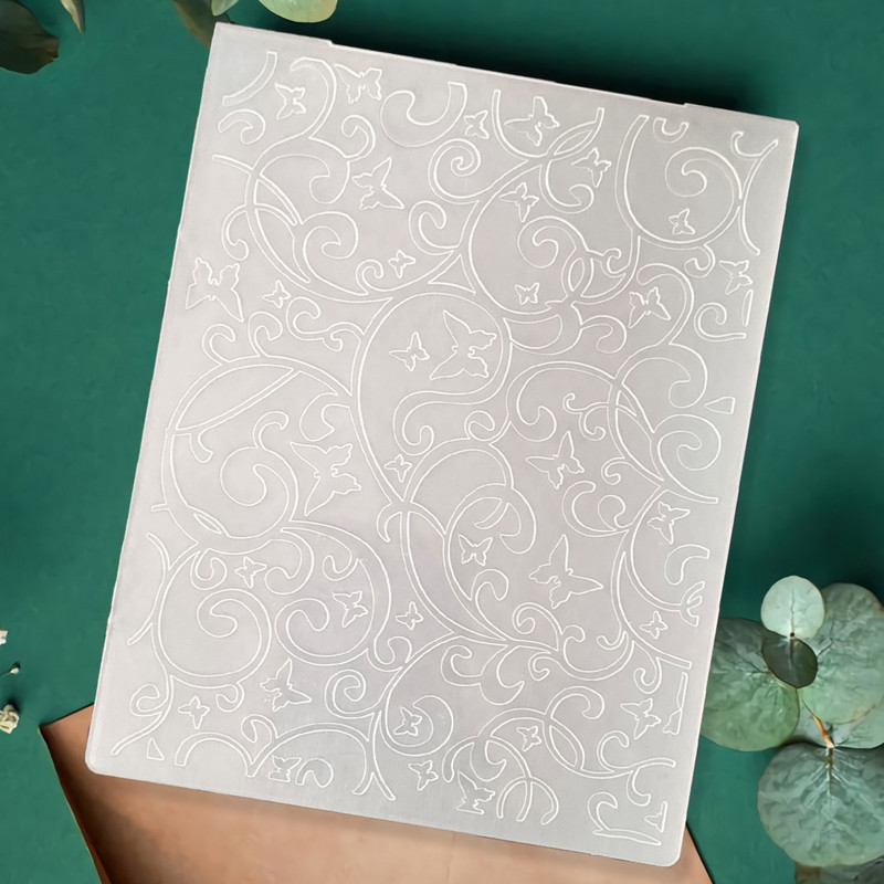 Valtis|Siena|Drugelis|Lapai|Klasikinis reljefinis aplankas Skaidrių plastikinių plokščių dizainas, skirtas "pasidaryk pats" popierinių kortelių dekoravimui Scrapbooking