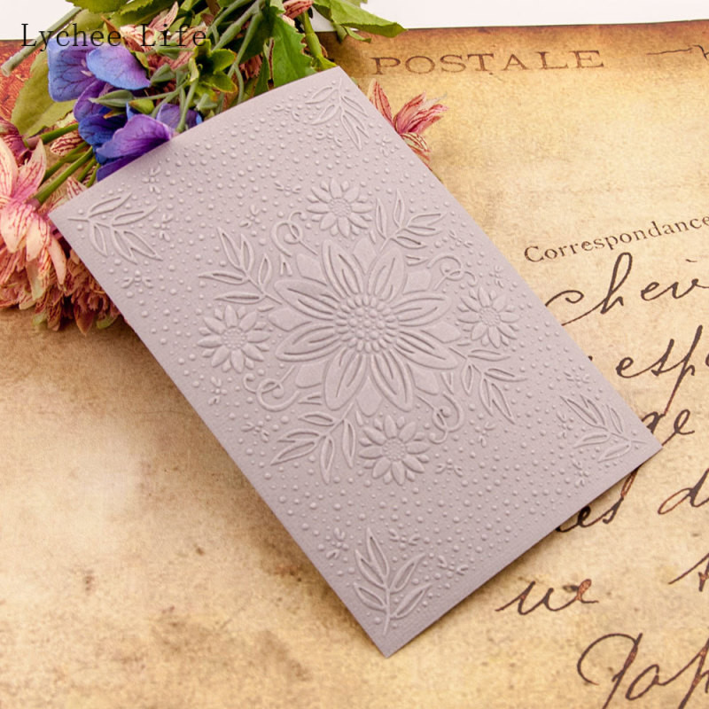 Lychee Life plastist reljeefne kaust väljalõigete albumi DIY albumikaardi tööriista jaoks plastist malli tembeldamine päevalillemuster