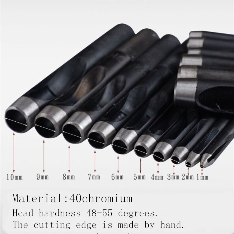 Στρογγυλό σετ διάτρησης 1-10 mm Δερμάτινο Εργαλείο διάτρησης χειροτεχνίας Εργαλείο κοπής διάτρησης κοίλων οπών για ζώνες ρολογιών Ζώνες καμβά χαρτί πλαστικό