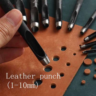 10 db-os kerek üreges lyukasztókészlet Bőr kézműves lyukasztó szerszám Üreges lyukasztó szerszám óraszíjakhoz, övekhez, vászonpapírhoz (1-10 mm)
