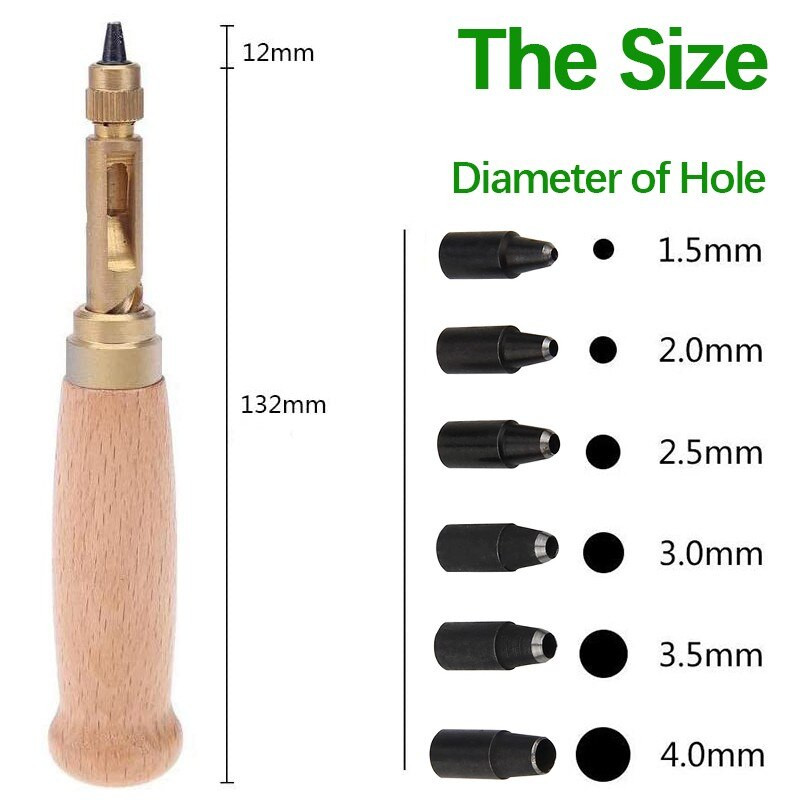 6 antgaliai odinis sraigtinis skylių perforatorius Japoniškas automatinis knygų įrišimo gręžtuvas 1,5–4 mm perforatorius, skirtas odiniams diržams popieriui perforuoti